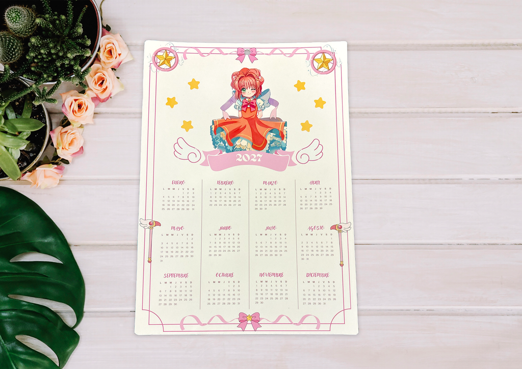 Calendario 2027 inspirado en Sakura Cardcaptor con tamaño A4
