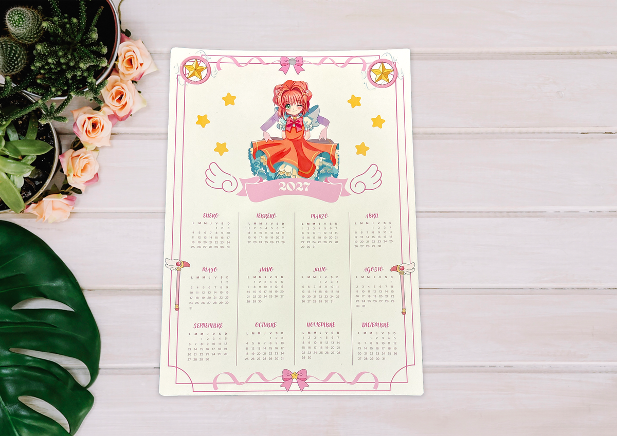 Calendario 2027 inspirado en Sakura Cardcaptor con tamaño A4