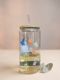 Vaso de cristal con tapa de bambú y pajita de cristal inspirado en Marmalade Boy