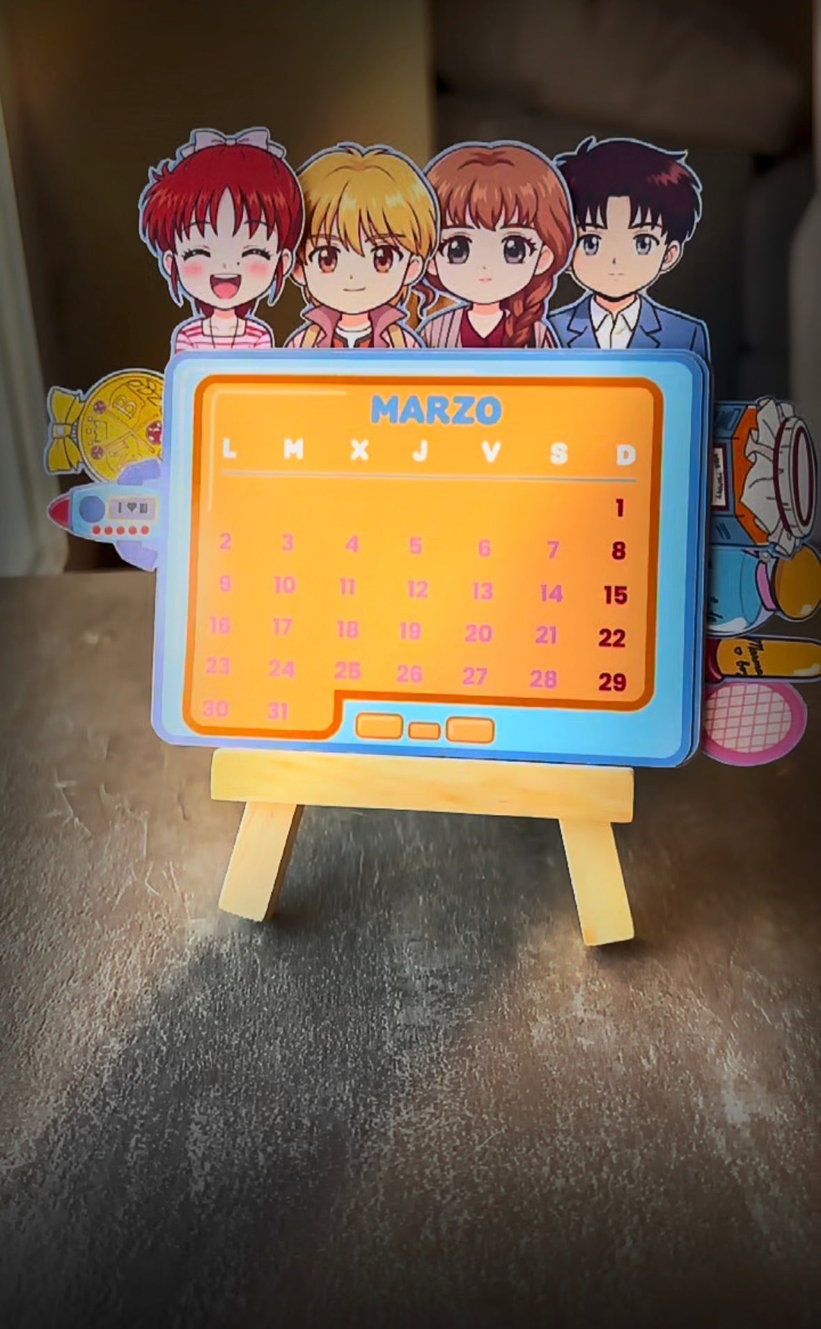 Calendario en caballete inspirado en Marmalade Boy