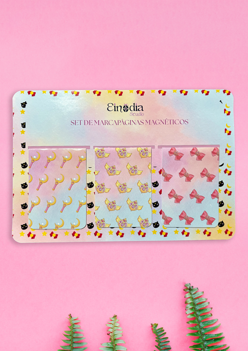 Pack de tres marcapáginas magnéticos con patrones inspirados en Sailor Moon