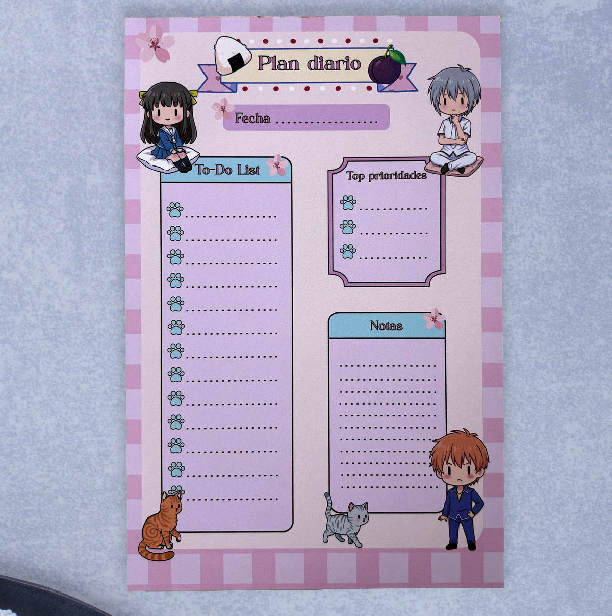 Bloc de plan diario A5 encolado de escritorio inspirado en Fruits Basket